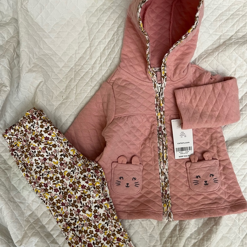 Carter’s pink NWT cat/dog pockets ensemble 3-6 mths